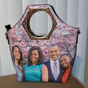 Source Unknown Pink and Gold Satchel with Hexagonal Handle